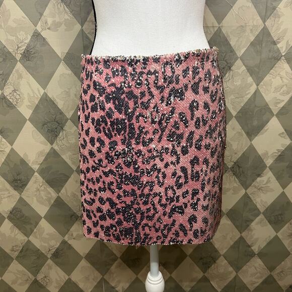 Free People Fp One Skinny Allover Sequin Cheetah Print Mini Skirt NWT - Picture 3 of 8